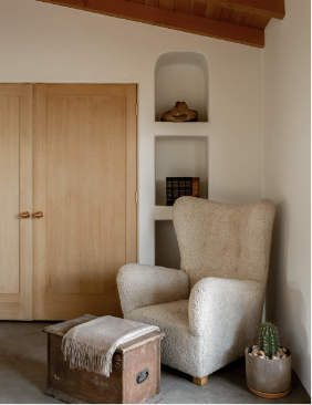 modern desert adobe house tour cozy corner shearling chair