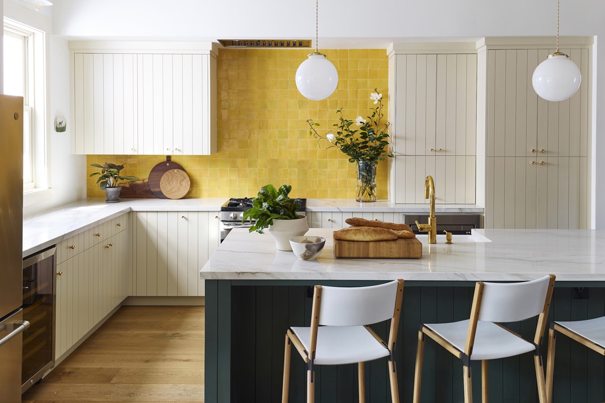 a cottage kitchen with bold yellow backsplash | room of the week on coco kelley