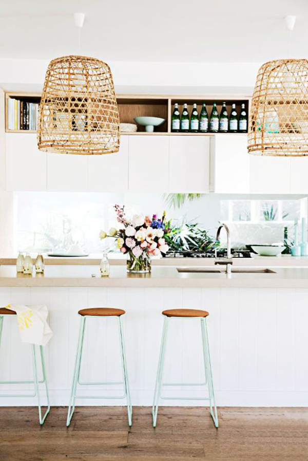 basket pendants in kitchen // home beautiful