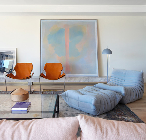 modern furniture in pastels paired with leather // via coco kelley