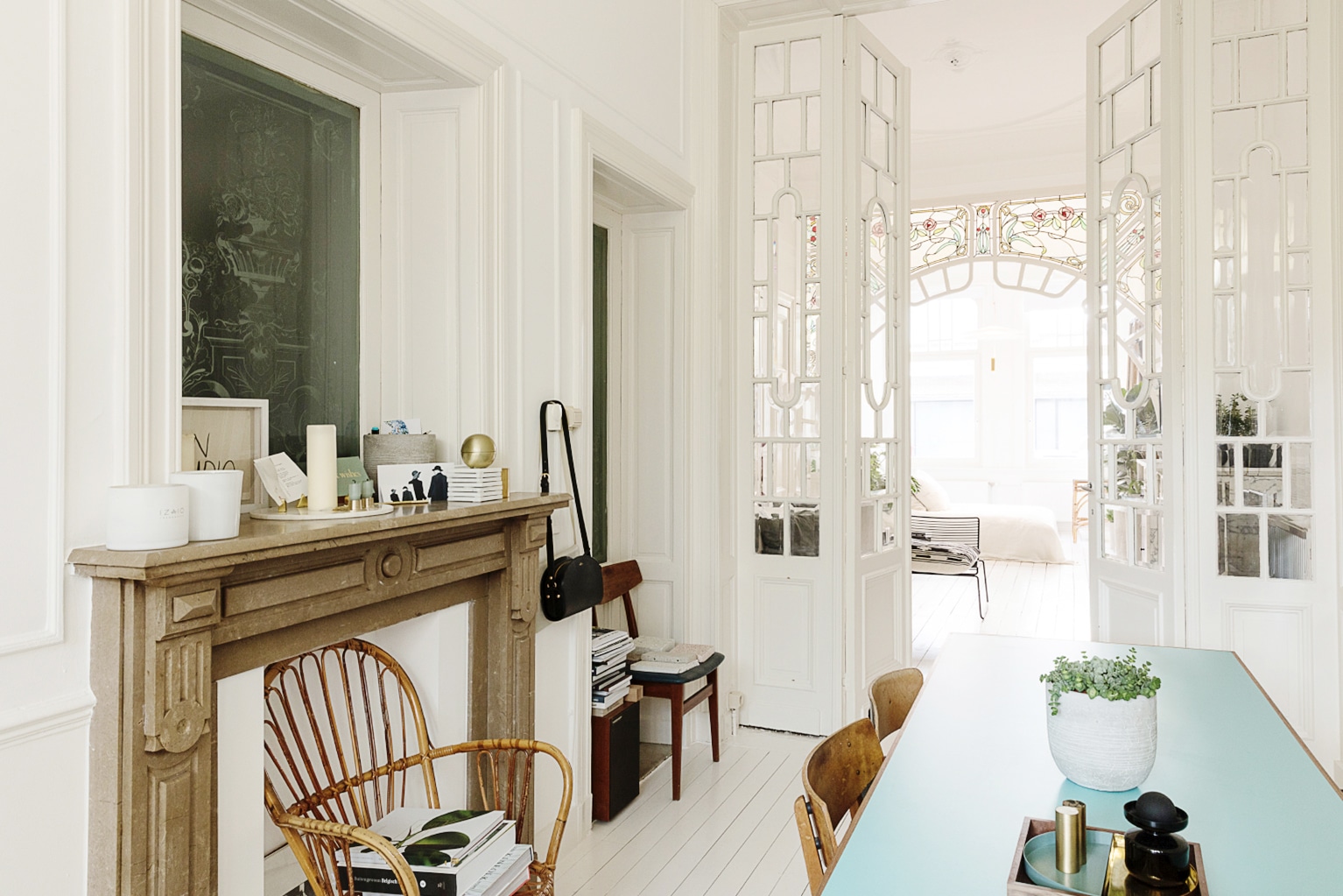 nouveau bohemian apartment in white | house tour on coco kelley