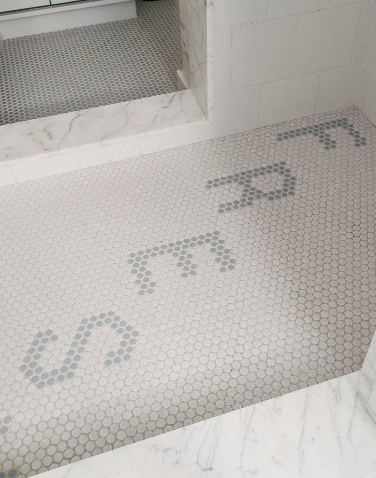'FRESH' tile floor in the shower | studio DB park avenue house tour on coco kelley