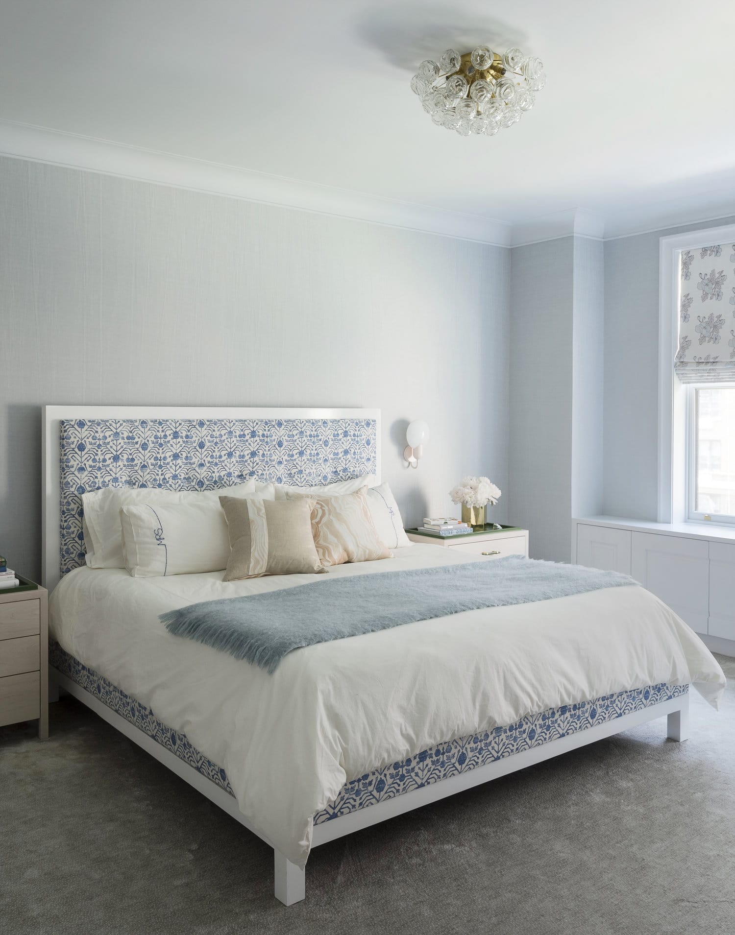 master bedroom in layers of blue | studio DB park avenue house tour on coco kelley