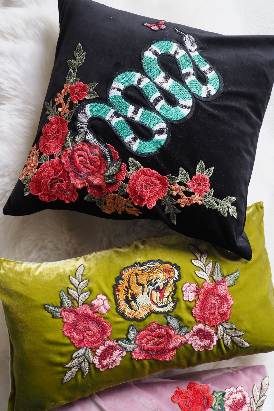 Gucci style velvet applique pillow DIY on coco kelley