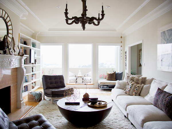 modern global style living room in a classic SF apartment | via coco+kelley