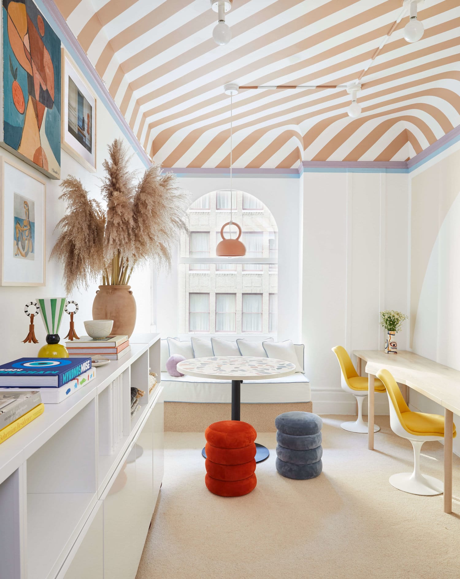 the happiest office with striped ceilings | coco kelley