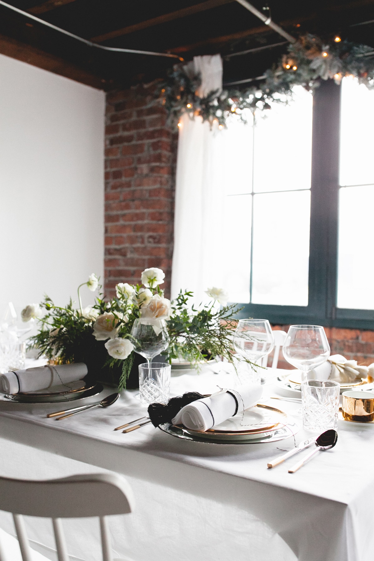 a black tie holiday tabletop setting with gold details | coco kelley