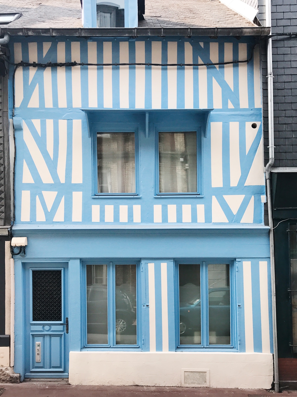 a classic Normandy facade in blue | honfleur france travel