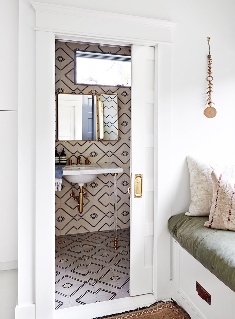 a perfect tiny bathroom with bold tile | california style house tour on coco kelley