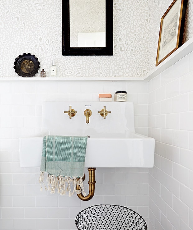 a small ledge acts as trim in the bathroom | coco kelley