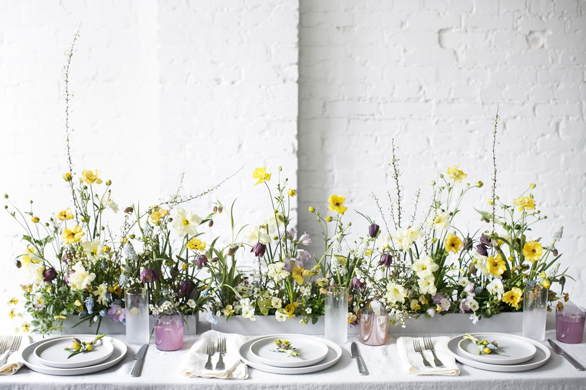 floral meadow runner centerpiece | modern easter tabletop inspiration on coco kelley