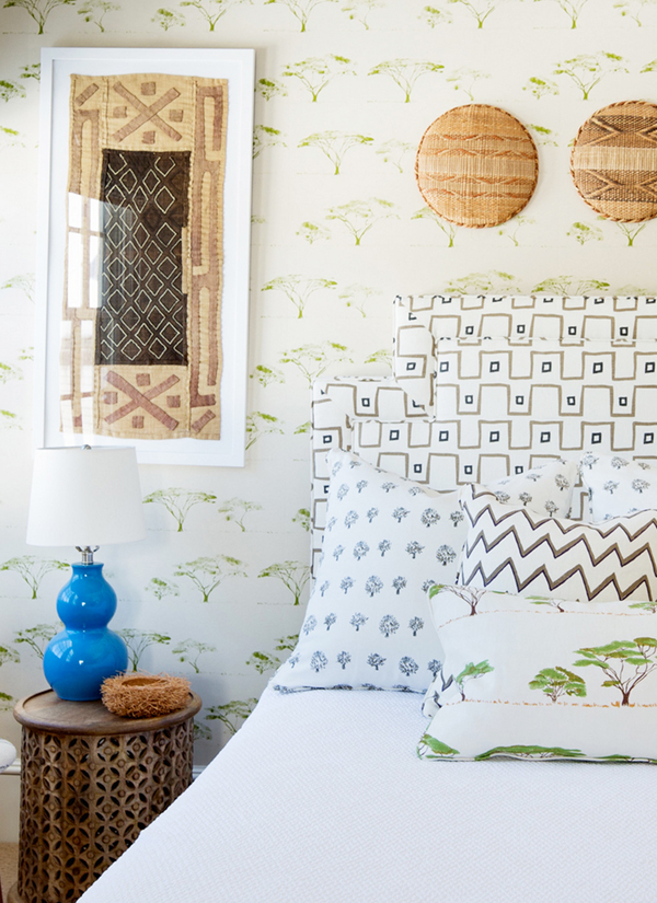 African inspired bedroom in Mally Skok fabrics | via coco+kelley