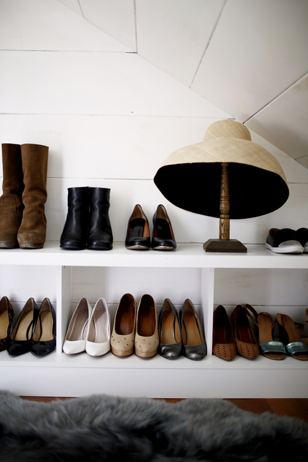 closet shoe storage in an attic dressing room | via coco+kelley