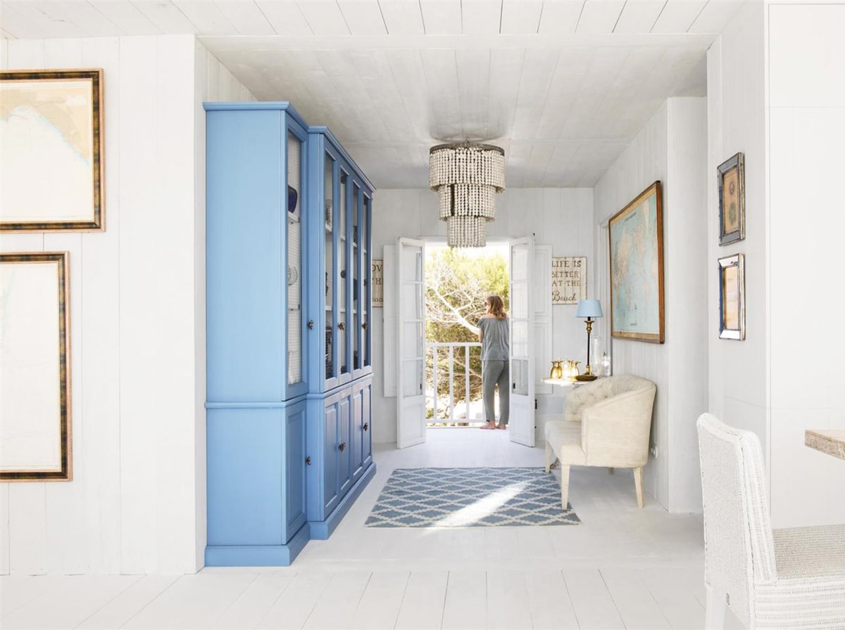 blue and white entryway in this idyllic beach house in Mallorca | home tour on coco kelley