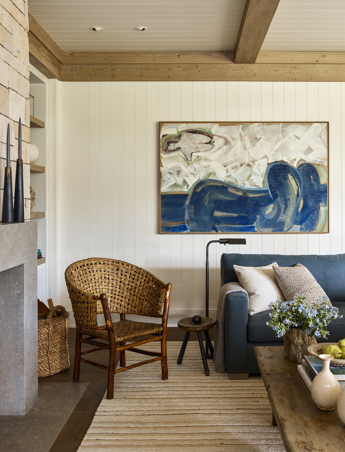 blues and neutrals in a family room | traditional pacific northwest house tour on coco kelley