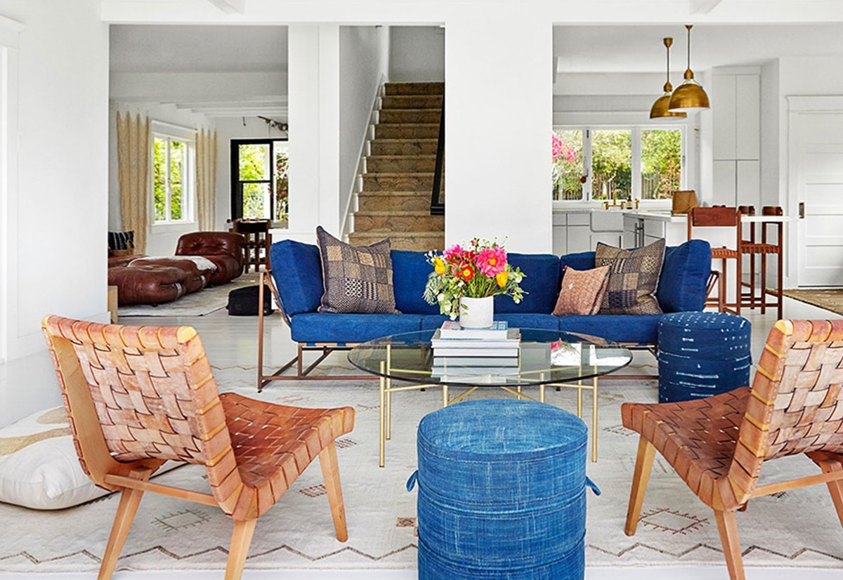 bold blues and leather in this fresh california home | house tour on coco kelley