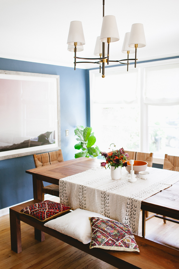 bohemian global style dining room with blue walls // coco+kelley