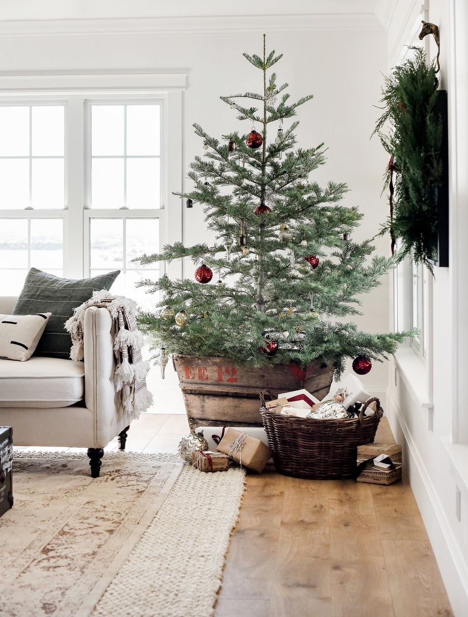 christmas tree in a vintage container by boxwood avenue | our favorite holiday home decor ideas on coco kelley