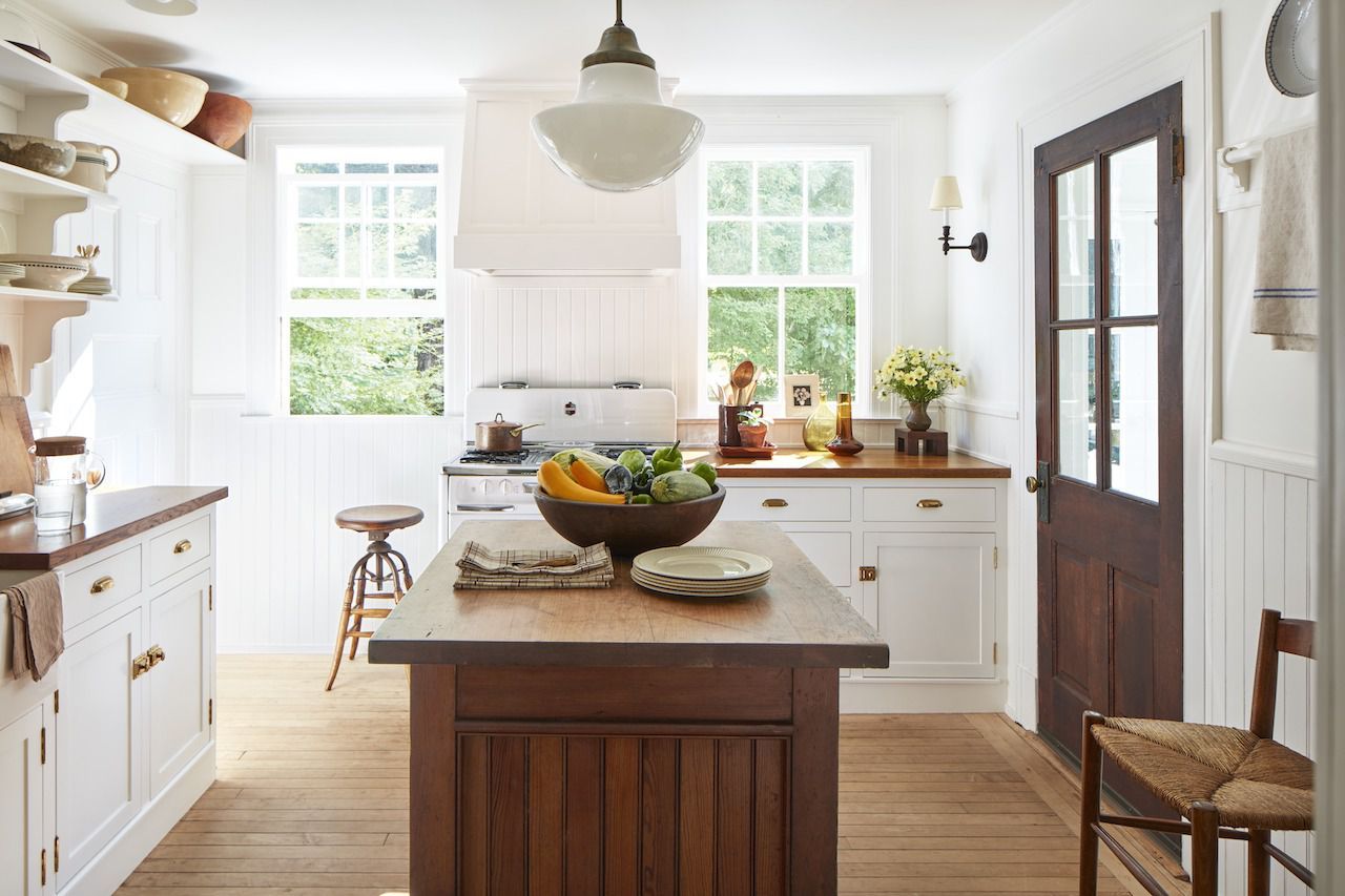 classic country americana kitchen in connectictur with white and wood | house tour on coco kelley