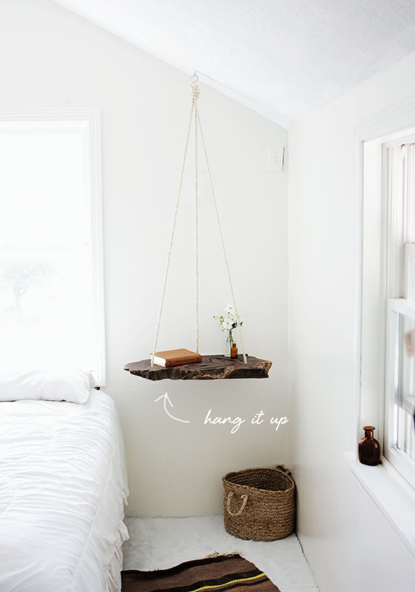 float a DIY wood shelf as an accent or bedside table // coco kelley