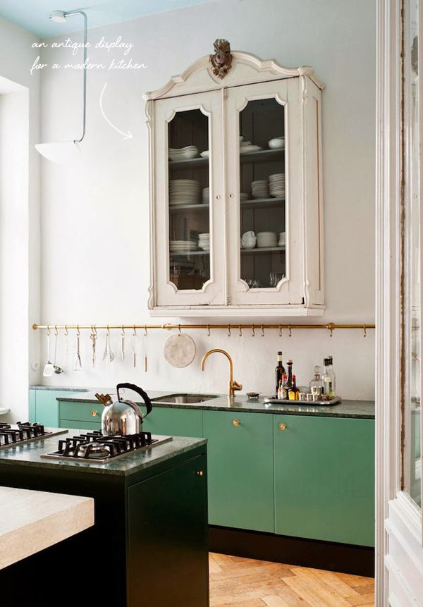 repurpose an antique cabinet for more interesting storage in the kitchen // coco kelley