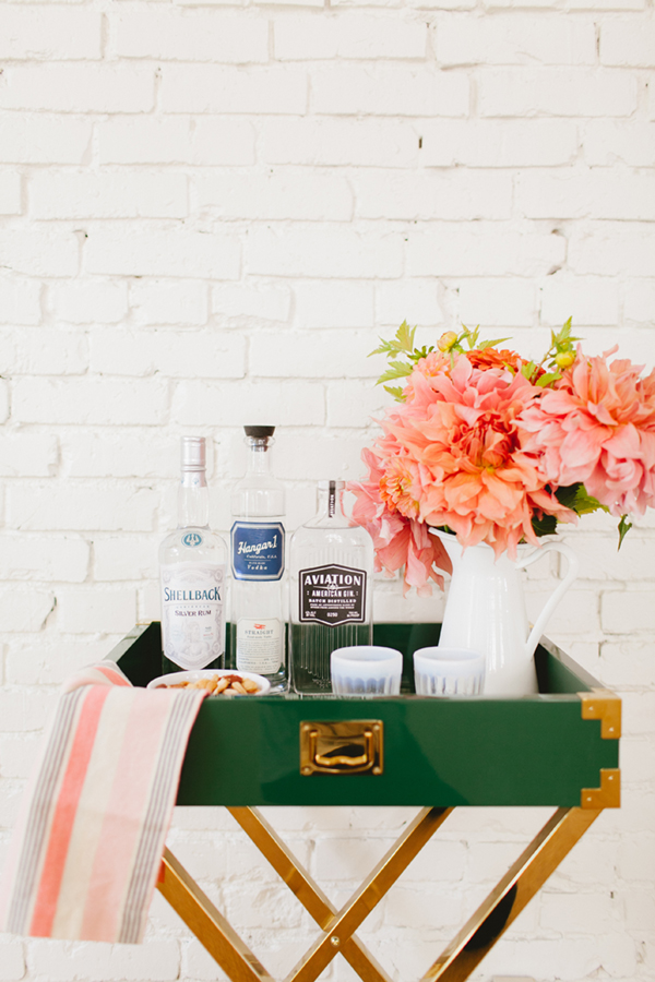 green bar cart with flowers | coco+kelley