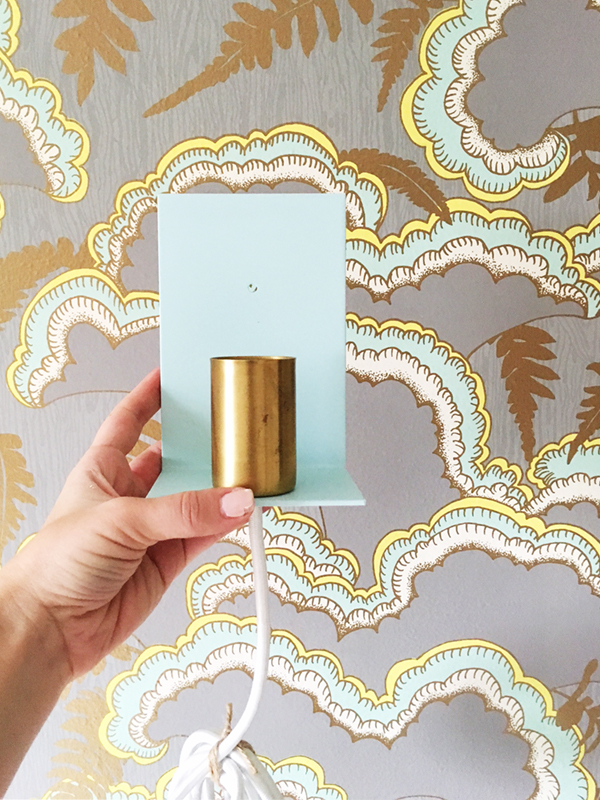 aqua and brass sconce for my one room challenge makeover! | coco+kelley