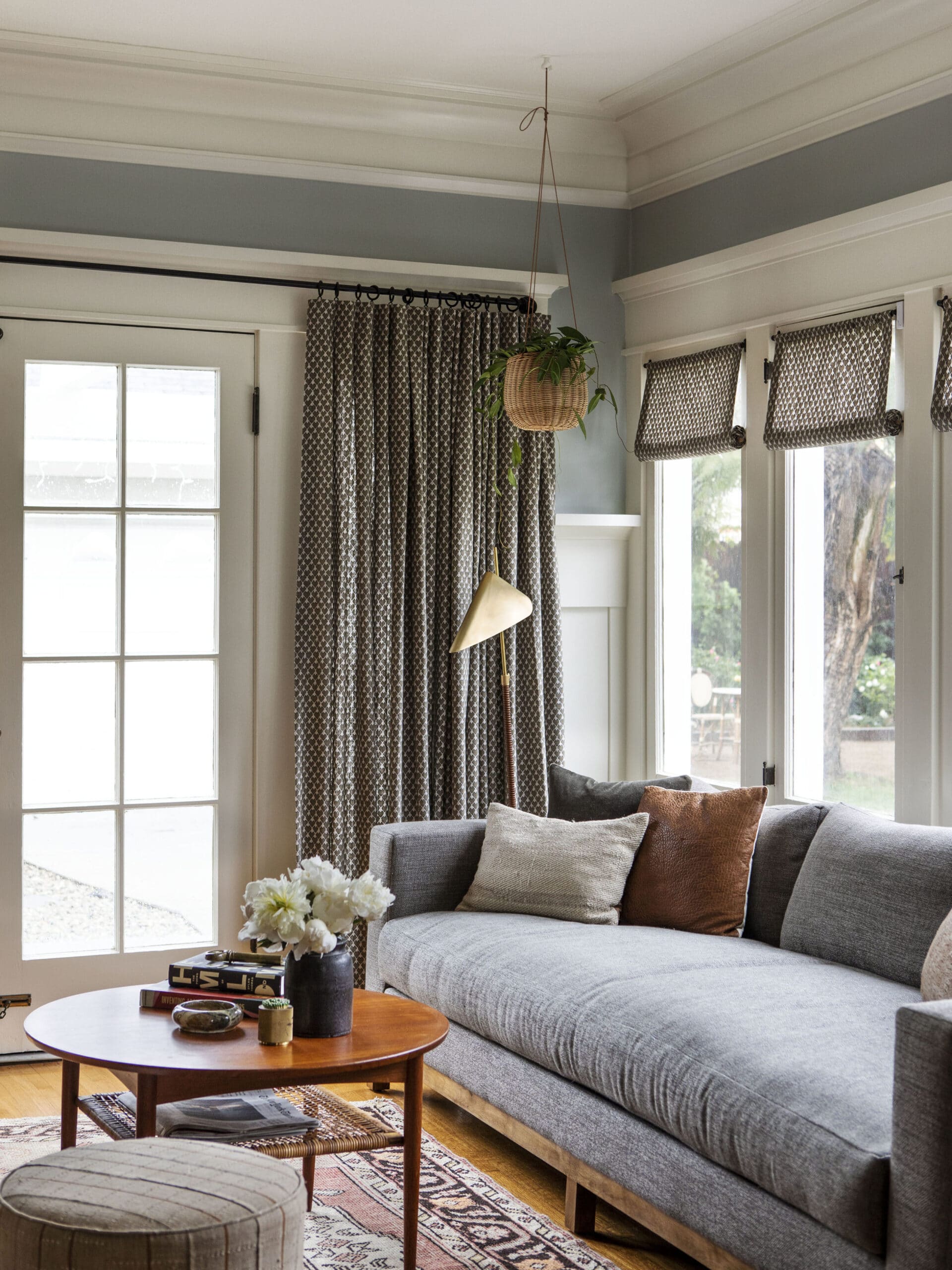 cozy living room with custom drapery | modern historic craftsman house tour jacey duprie