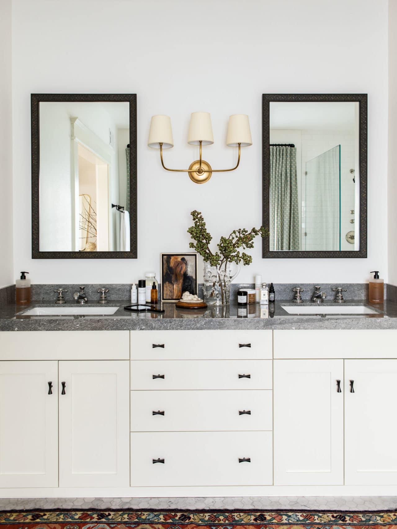 double vanity in black and white | modern historic craftsman house tour jacey duprie