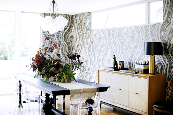 dramatic wallpaper dining room by brian paquette // via coco+kelley