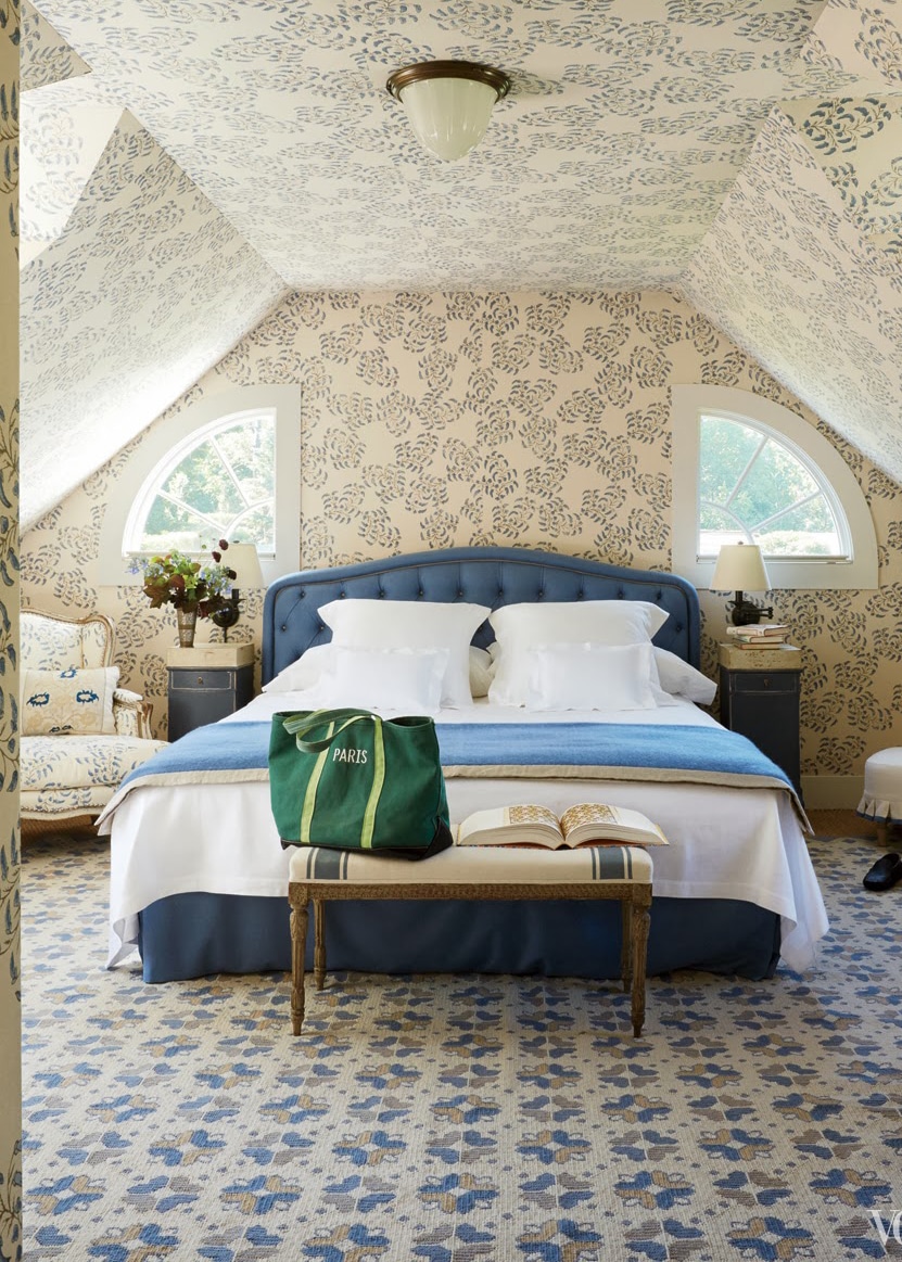 wallpapered attic bedroom in classic style | coco kelley