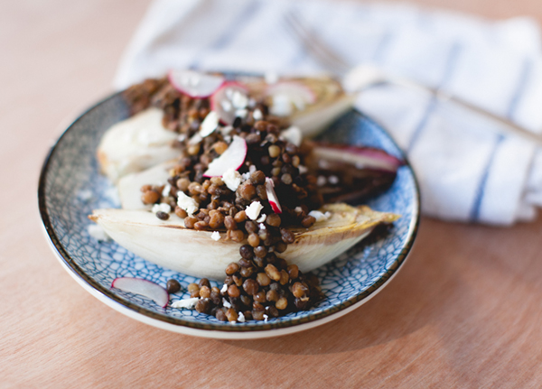 charred endive and lentil salad with radish and chevre // recipe via coco+kelley