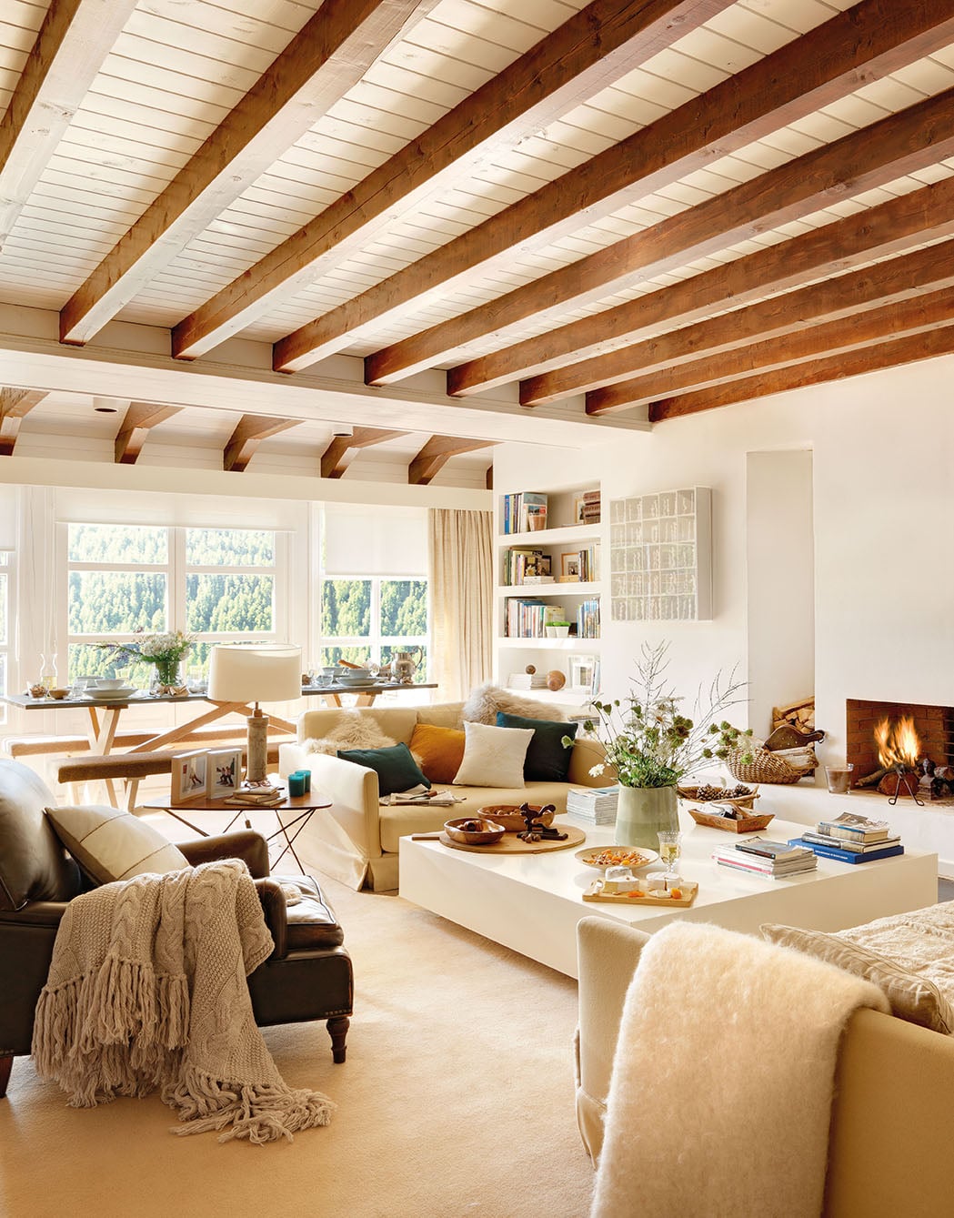 exposed beams and large open warm living room | coco kelley room of the week