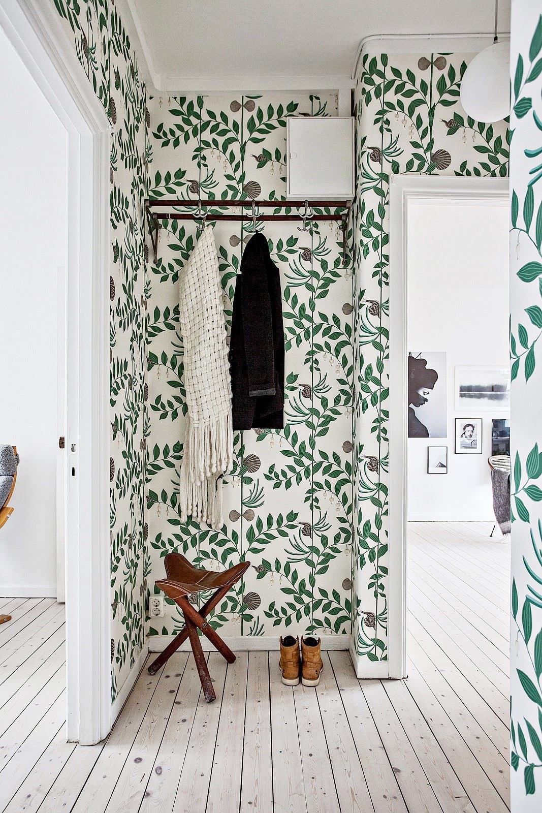 fresh green wallpapered entryway - room of the week on coco kelley