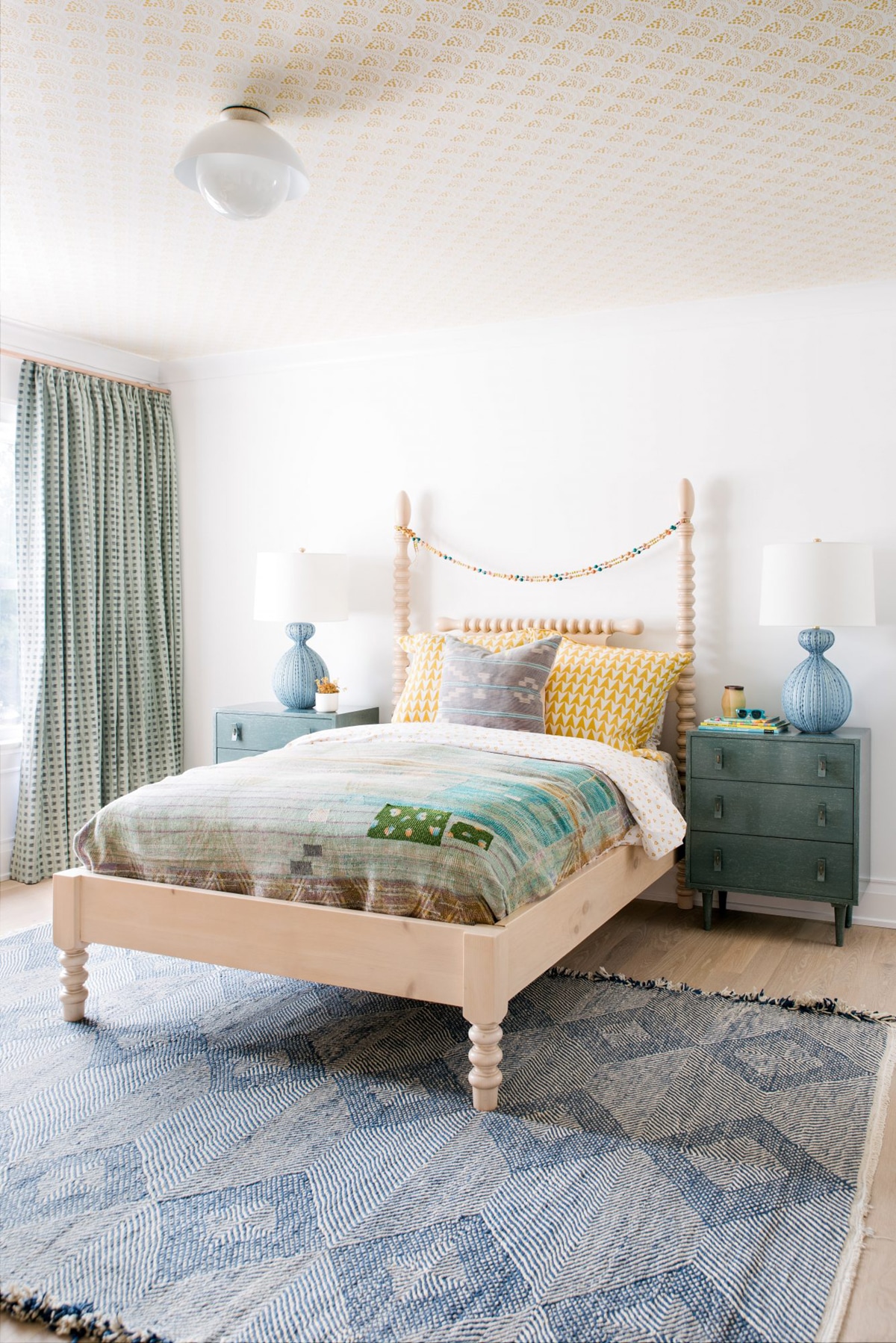 fresh layers of pattern and pastels in this bedroom by cortney bishop design | house tour on coco kelley