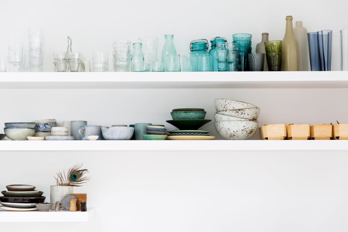 gorgeous open shelving with gradient organization | coco kelley