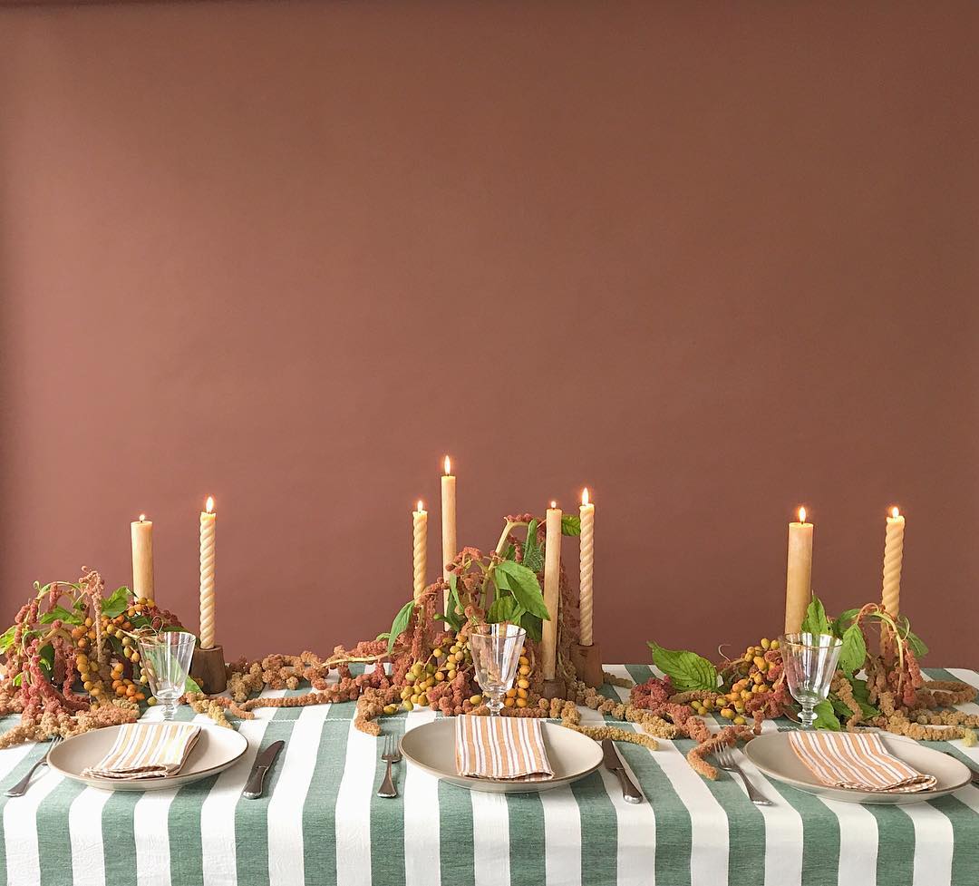 green stripes and terra cotta accents | inspiring thanksgiving tabletops on coco kelley