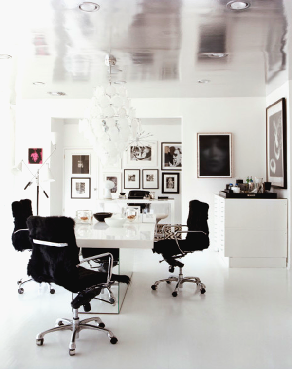 high contrast office with silver ceilings