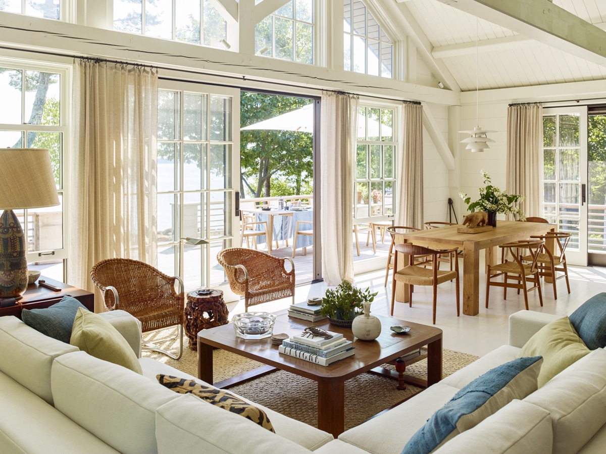 open plan living area in this cottage style home by the sea | design by gil schafer on coco kelley