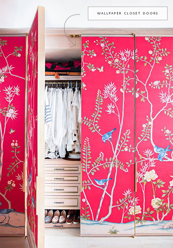 bold wallpaper on closet doors | via coco+kelley