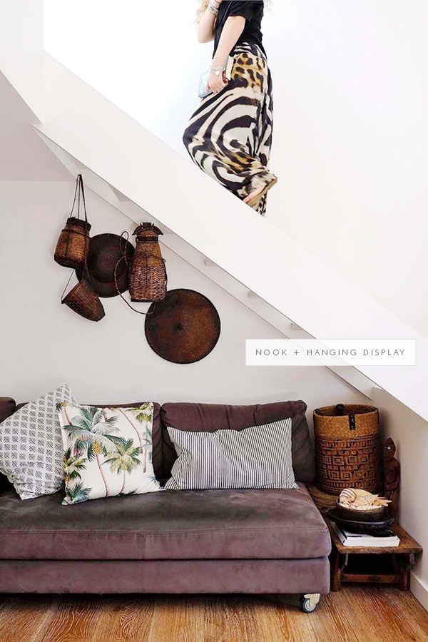 under the stairs seating with hanging display | coco+kelley - in the details