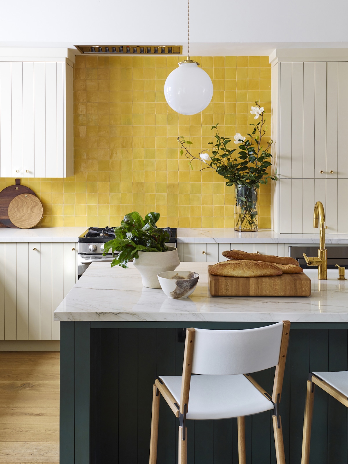 a cottage kitchen with bold yellow backsplash | room of the week on coco kelley