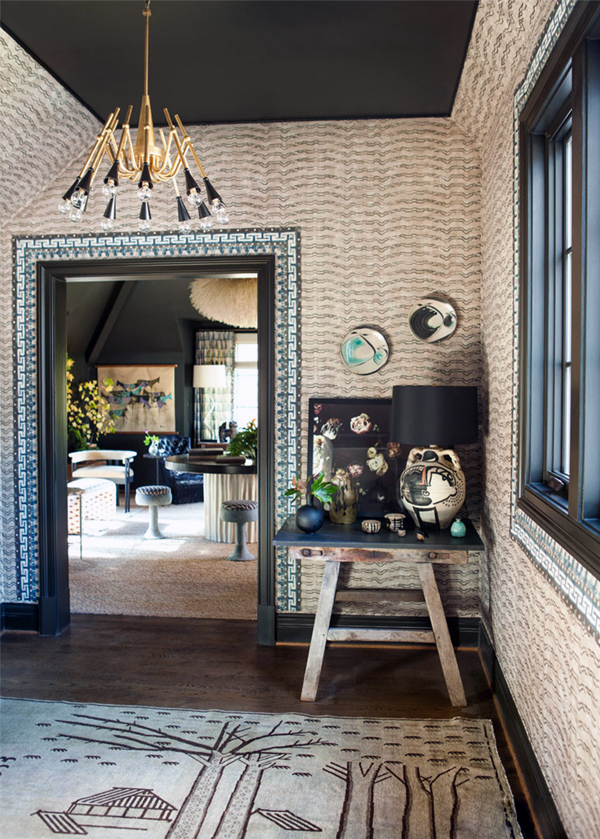 layered textiles and textures in this vestibule by cloth & kind | via coco kelley