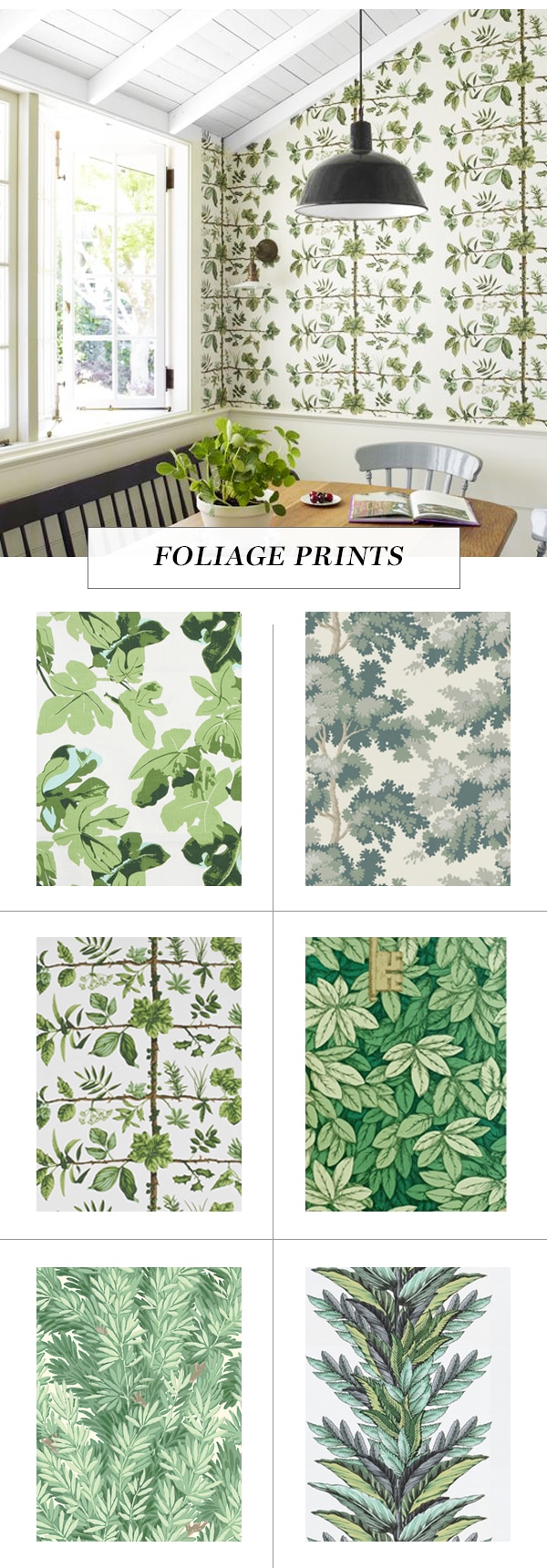 leaf print wallpaper roundup on coco kelley - foliage prints