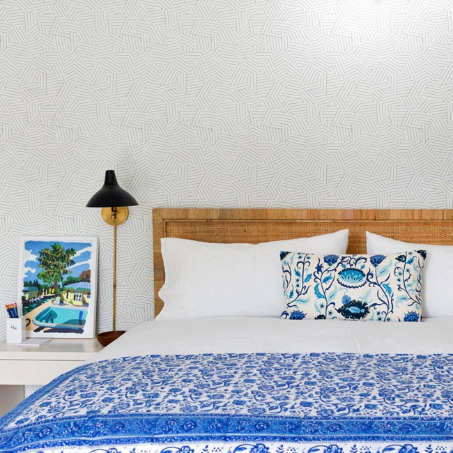loving the art and all the blue at the Holiday House Palm Springs | tour on coco kelley
