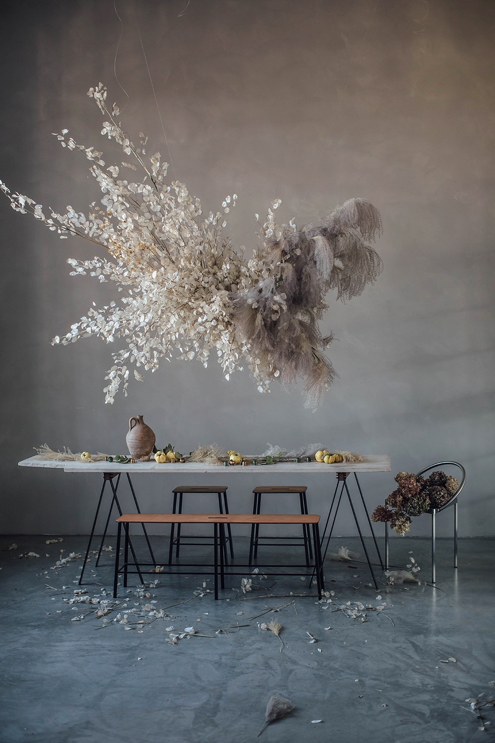 luminaria and pampas floating floral and minimal tabletop | thanksgiving table setting ideas on coco kelley