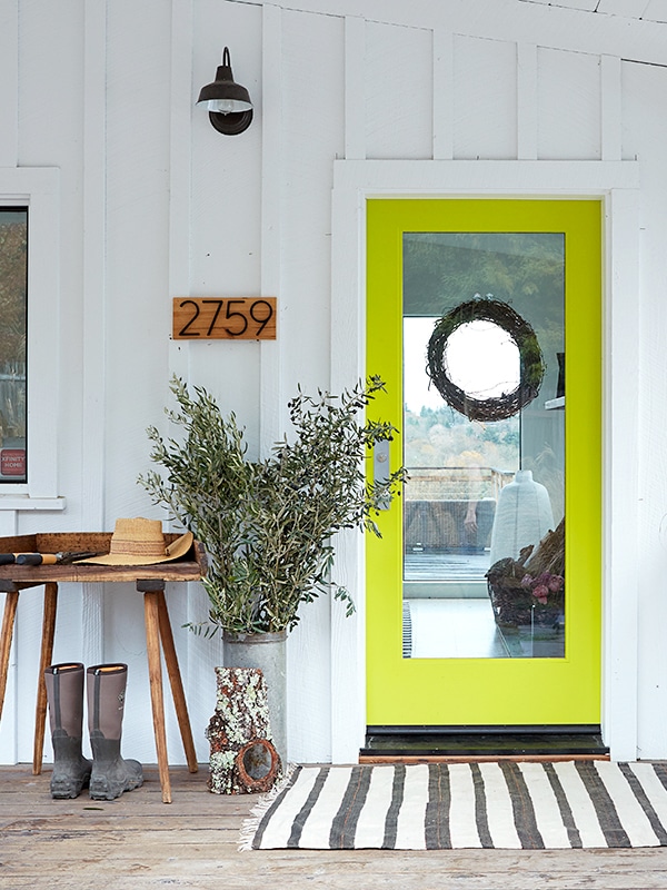 modern farmhouse in sonoma - front porch with citron door | via coco kelley