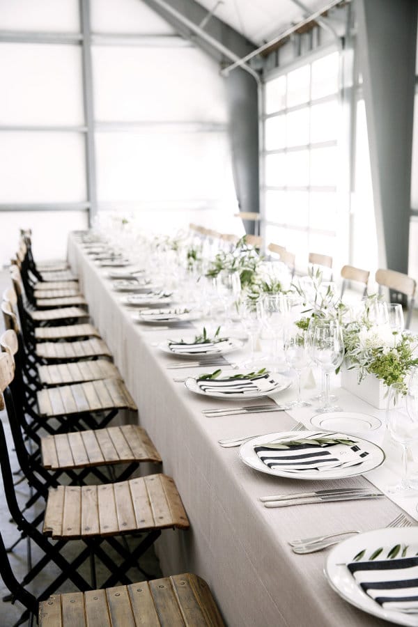 modern ranch wedding with a farmhouse feel and black and white stripes | via coco kelley