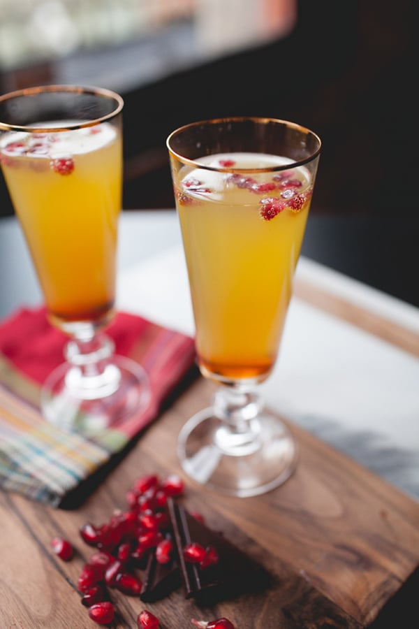 orange pomegranate mimosas with chocolate bitters | coco+kelley