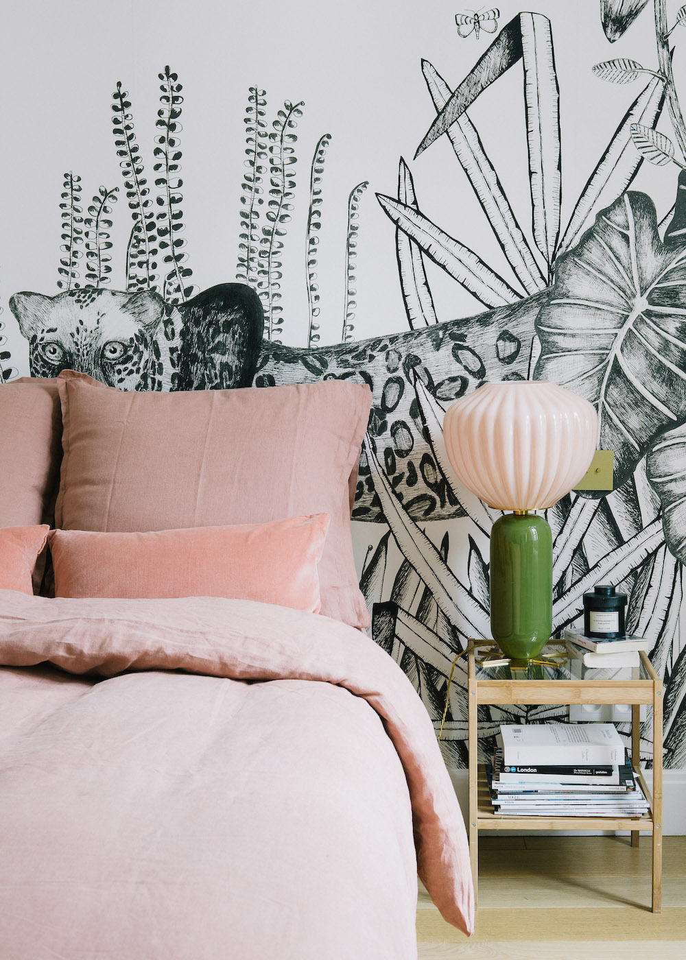 pink and green in the bedroom | a happy chic parisian apartment tour via coco kelley